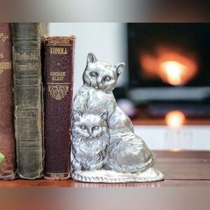 Vintage Seagull Pewter Cat Bookend Signed Dated 1990